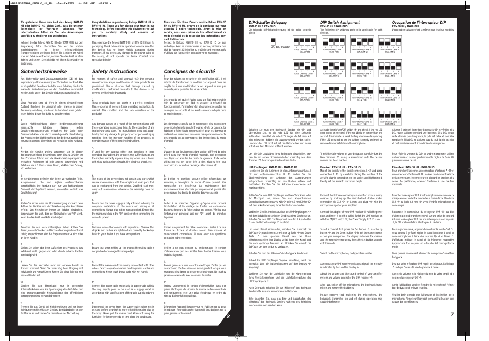 Sicherheitshinweise, Safety instructions, Consignes de sécurité | Reloop RWM-10 HS User Manual | Page 7 / 8