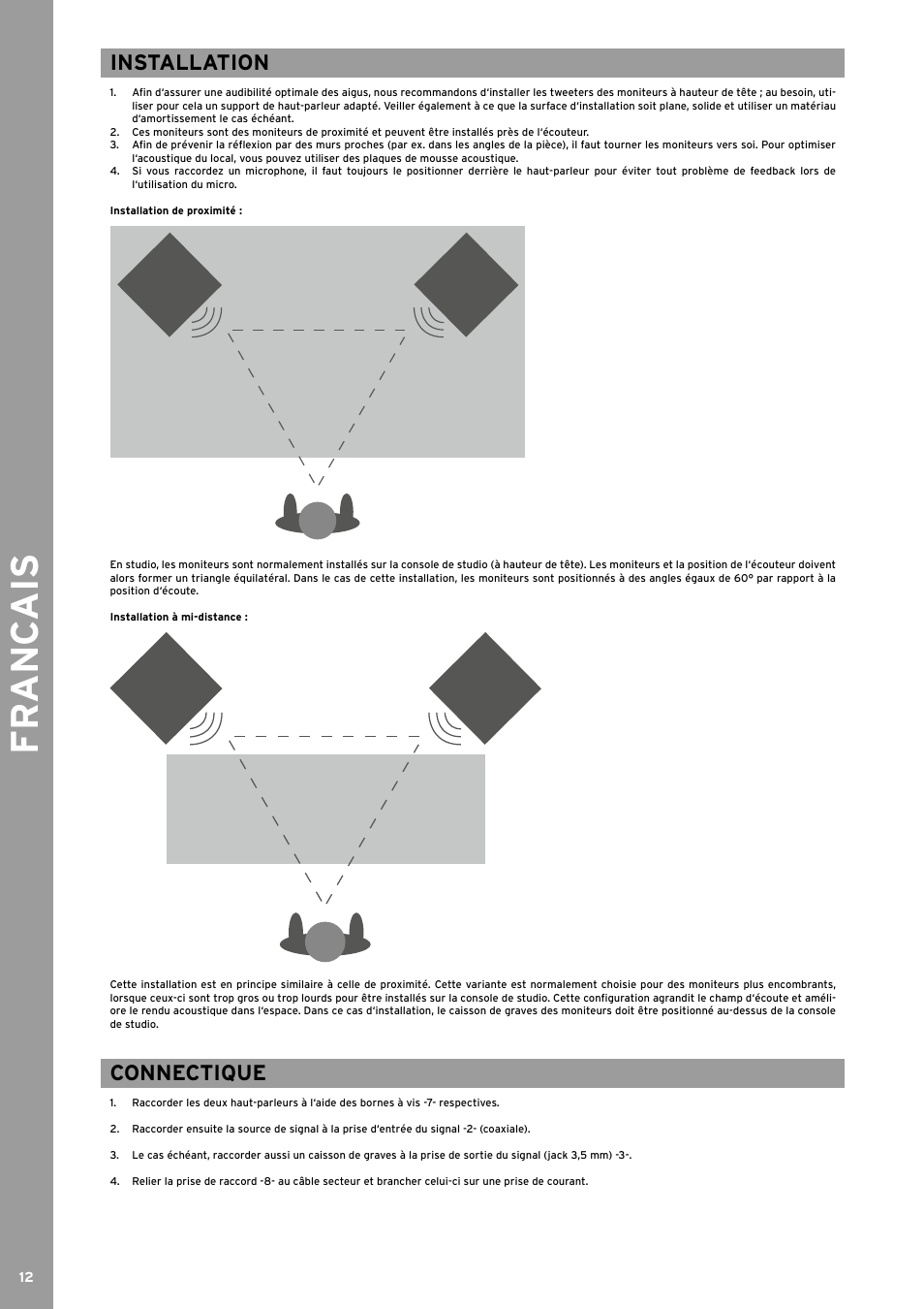 Fr anc ais, Installation, Connectique | Reloop ADM-4 User Manual | Page 12 / 16