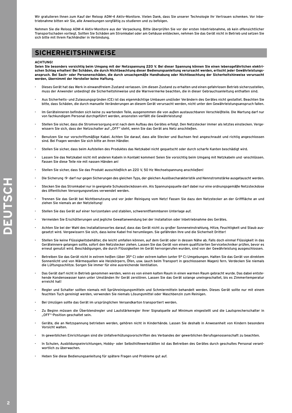 De ut s ch, Sicherheitshinweise | Reloop ADM-4 User Manual | Page 2 / 16