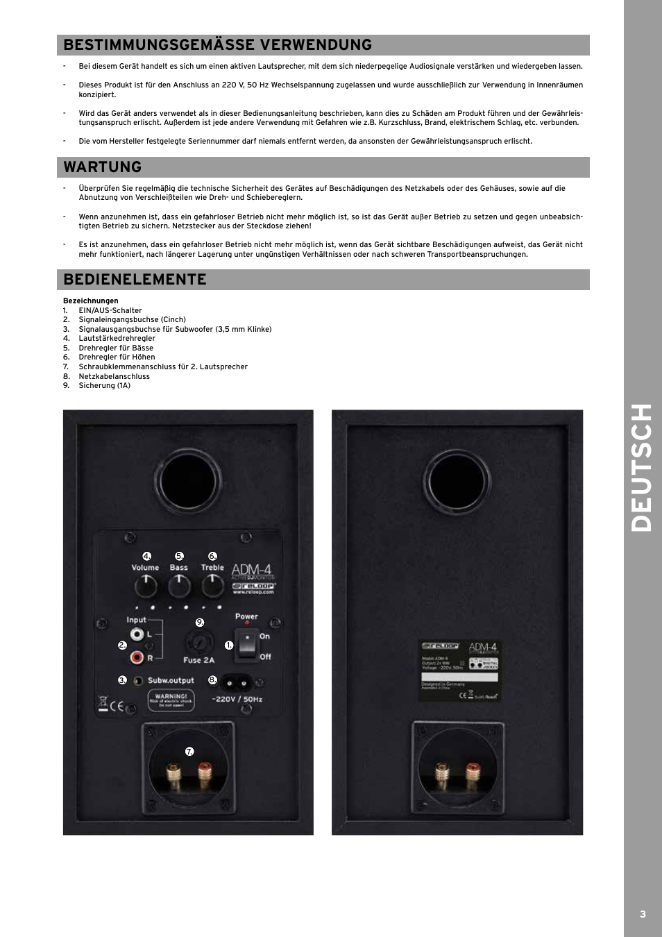De ut s ch, Bestimmungsgemässe verwendung, Wartung | Bedienelemente | Reloop ADM-4 User Manual | Page 3 / 16
