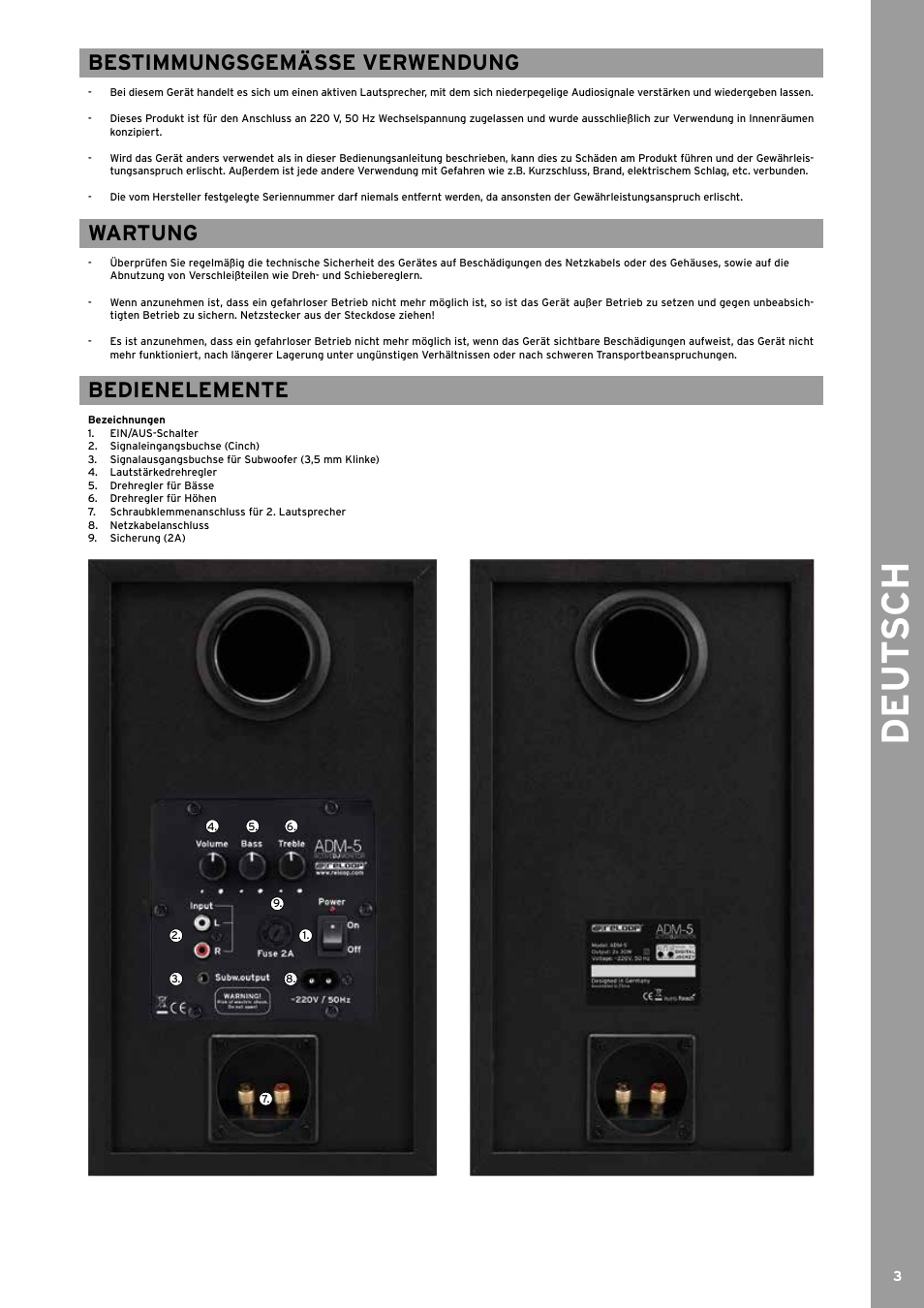 De ut s ch, Bestimmungsgemässe verwendung, Wartung | Bedienelemente | Reloop ADM-5 User Manual | Page 3 / 16