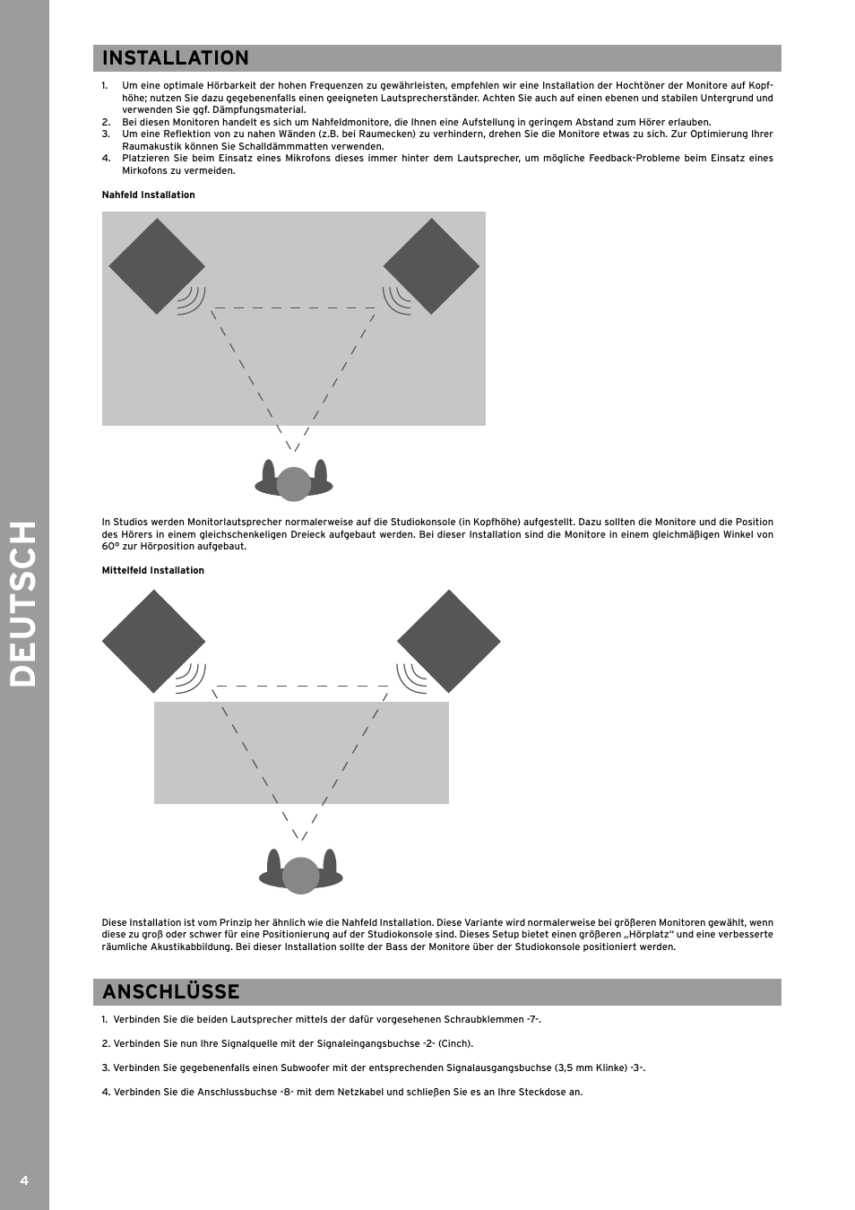 De ut s ch, Installation, Anschlüsse | Reloop ADM-5 User Manual | Page 4 / 16
