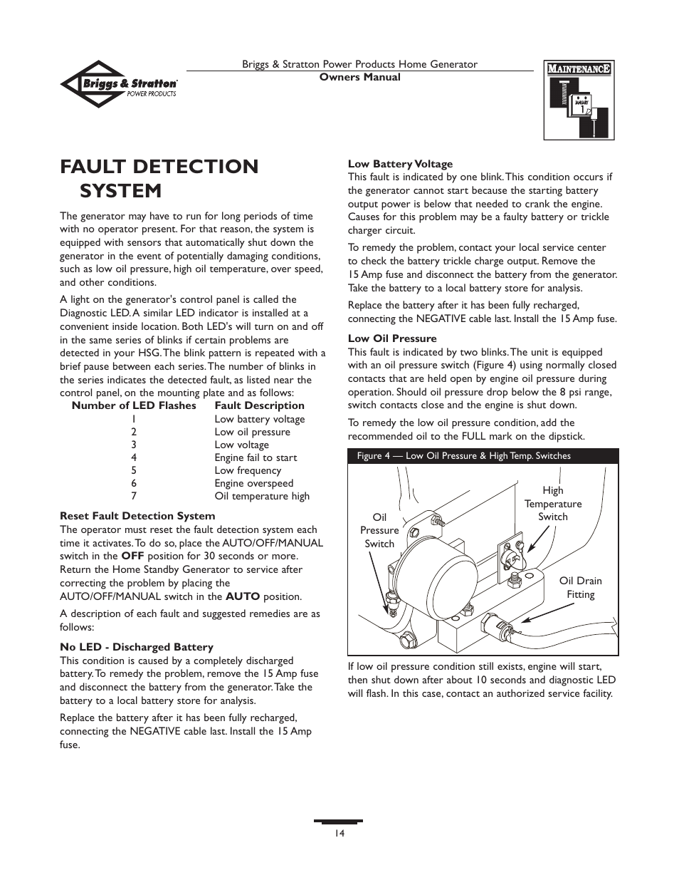 Fault detection system | Briggs & Stratton 01815-0  EU User Manual | Page 14 / 52