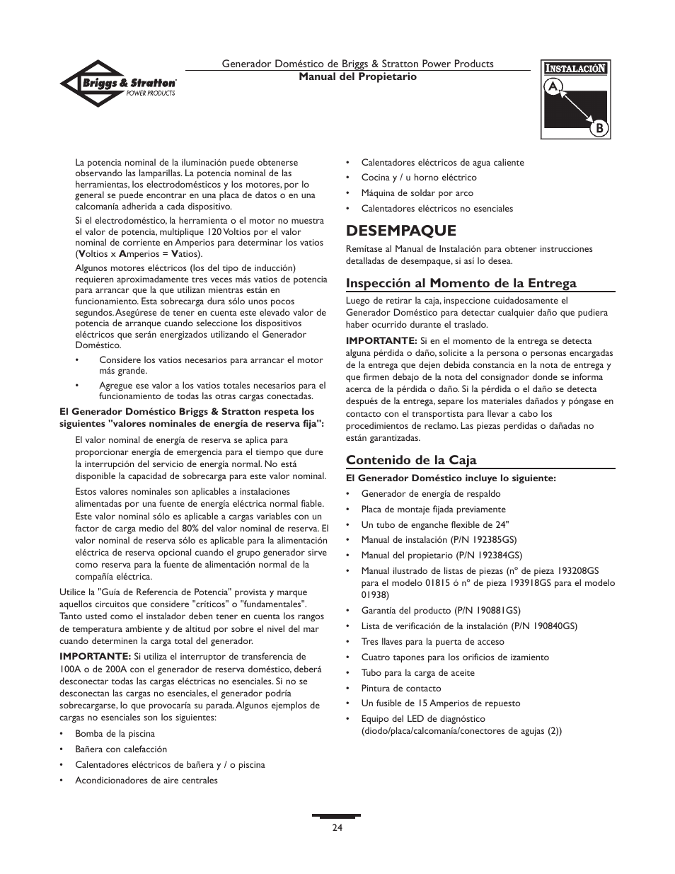 Briggs & Stratton 01815-0  EU User Manual | Page 24 / 52