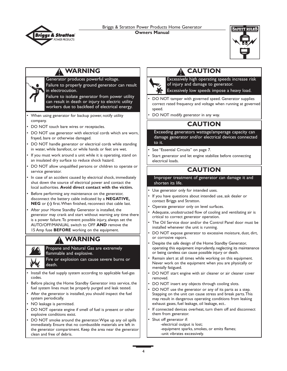 Introduction, Caution, Warning | Briggs & Stratton 01815-0  EU User Manual | Page 4 / 52