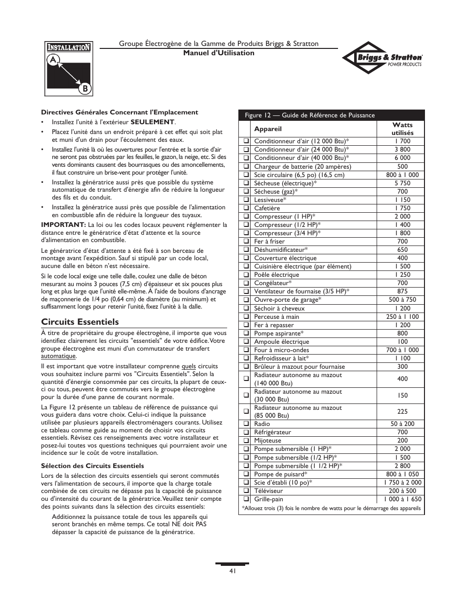 Circuits essentiels | Briggs & Stratton 01815-0  EU User Manual | Page 41 / 52