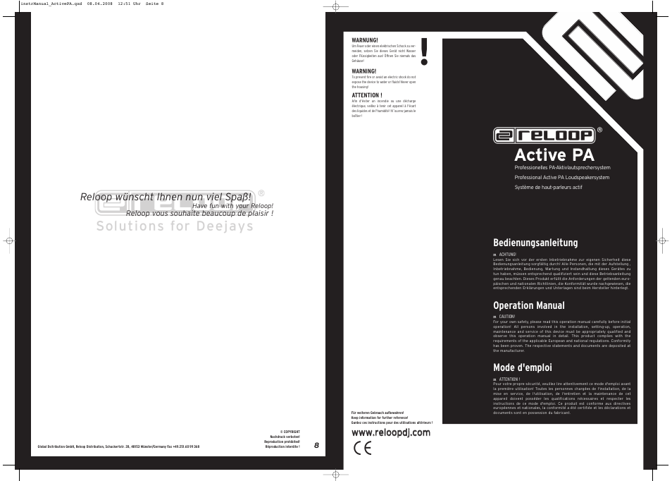 Reloop ACTIVE PA SET User Manual | 8 pages