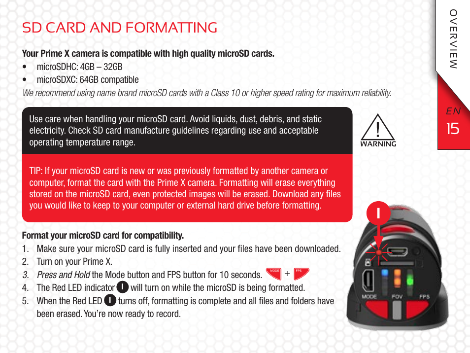 Sd card and formatting | Replay XD Prime X User Manual | Page 15 / 28