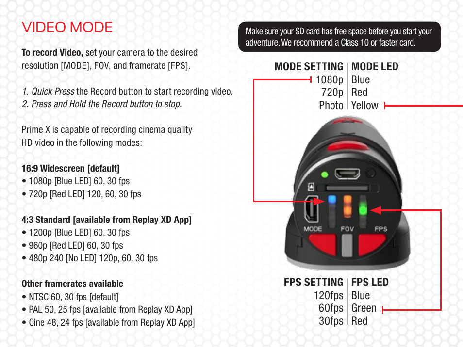 Video mode | Replay XD Prime X User Manual | Page 8 / 28