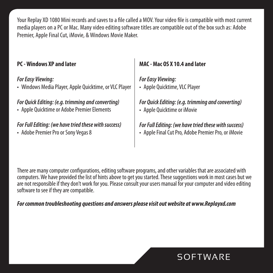 So f t wa r e | Replay XD 1080Mini User Manual | Page 11 / 94