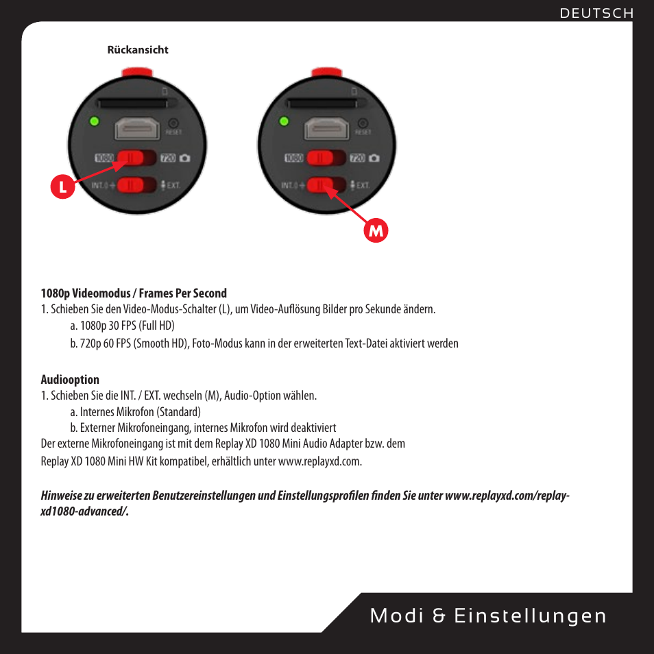 M o di & einstellung en | Replay XD 1080Mini User Manual | Page 30 / 94