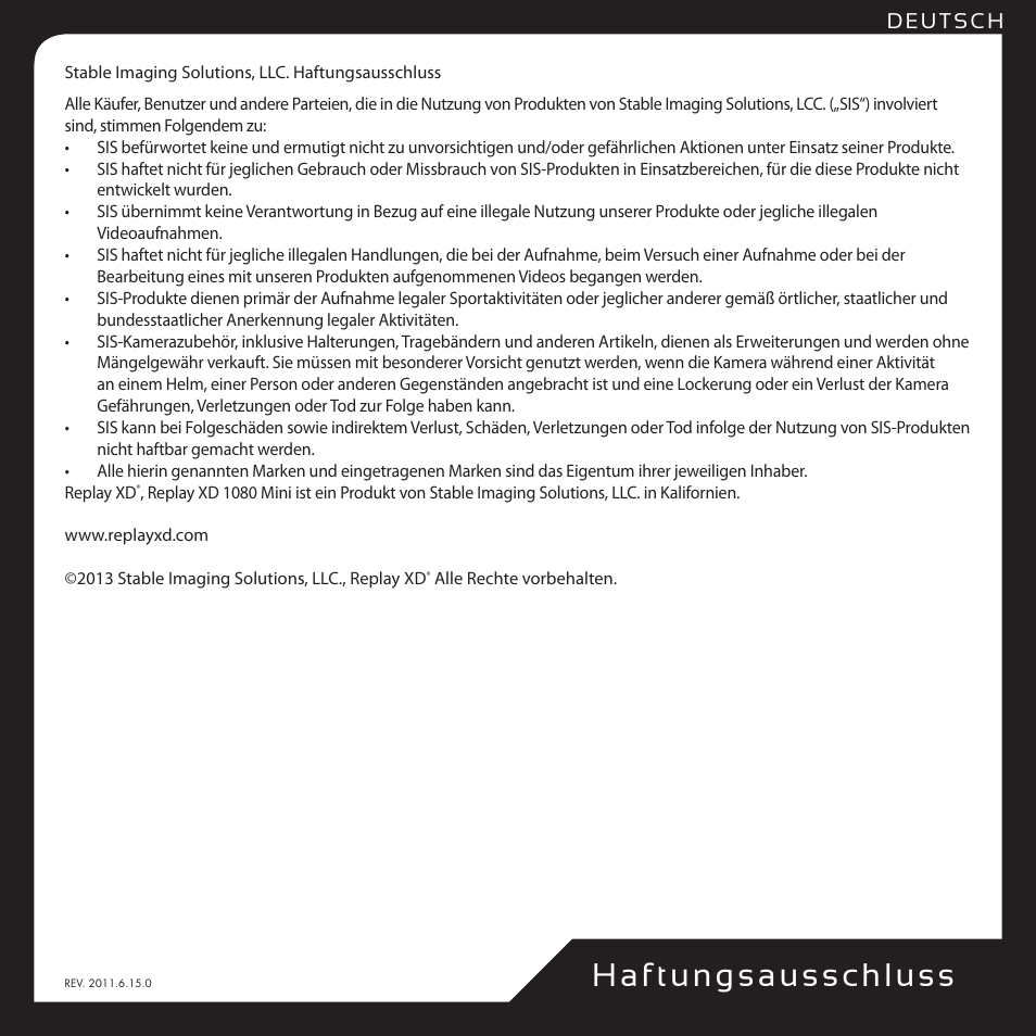Haftungs ausschluss | Replay XD 1080Mini User Manual | Page 39 / 94