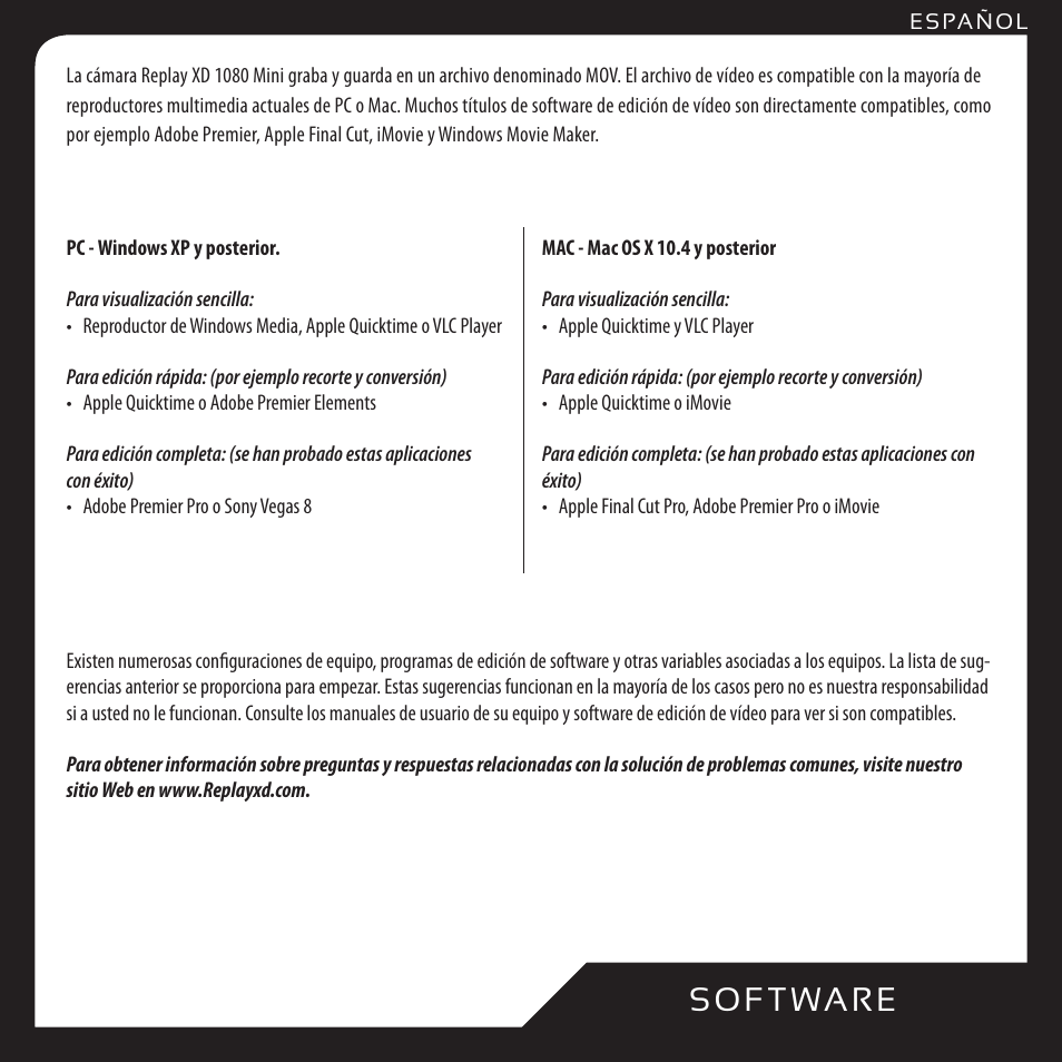 So f t wa r e | Replay XD 1080Mini User Manual | Page 50 / 94