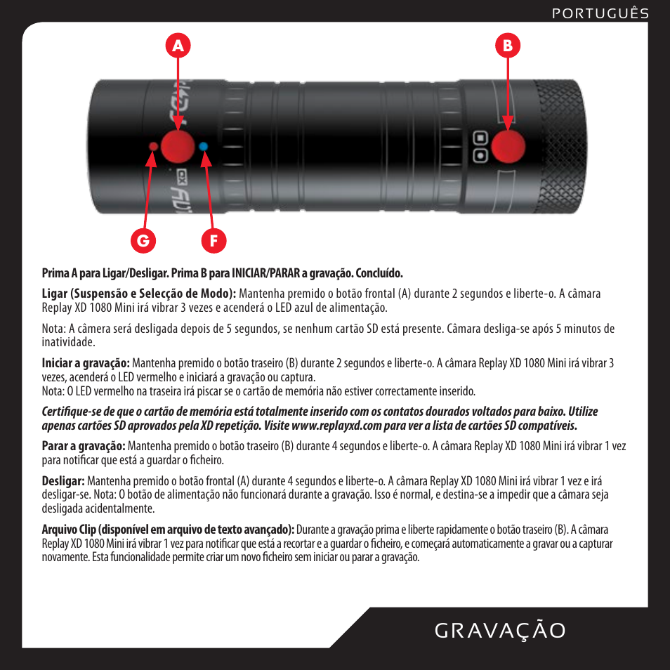 G r avaç ão | Replay XD 1080Mini User Manual | Page 55 / 94