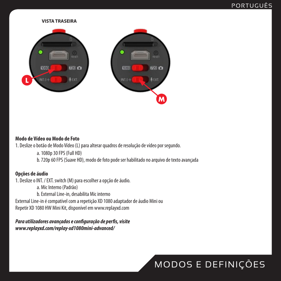 M o d os e d efi n i çõ es | Replay XD 1080Mini User Manual | Page 56 / 94