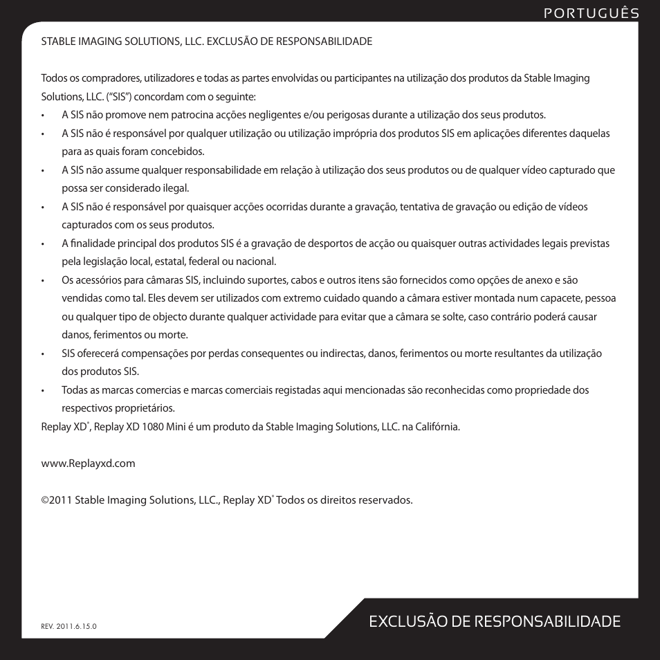 Exclusão de responsabilidade | Replay XD 1080Mini User Manual | Page 65 / 94