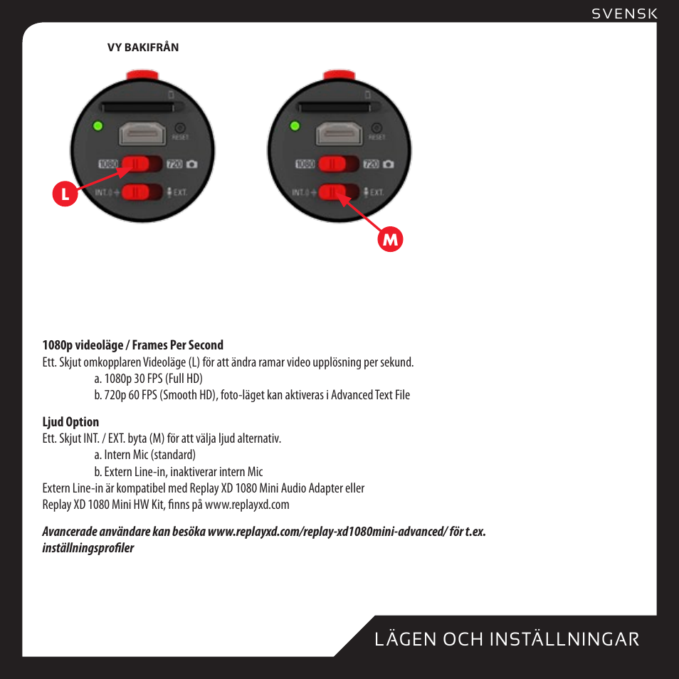 Lägen och inställningar | Replay XD 1080Mini User Manual | Page 82 / 94