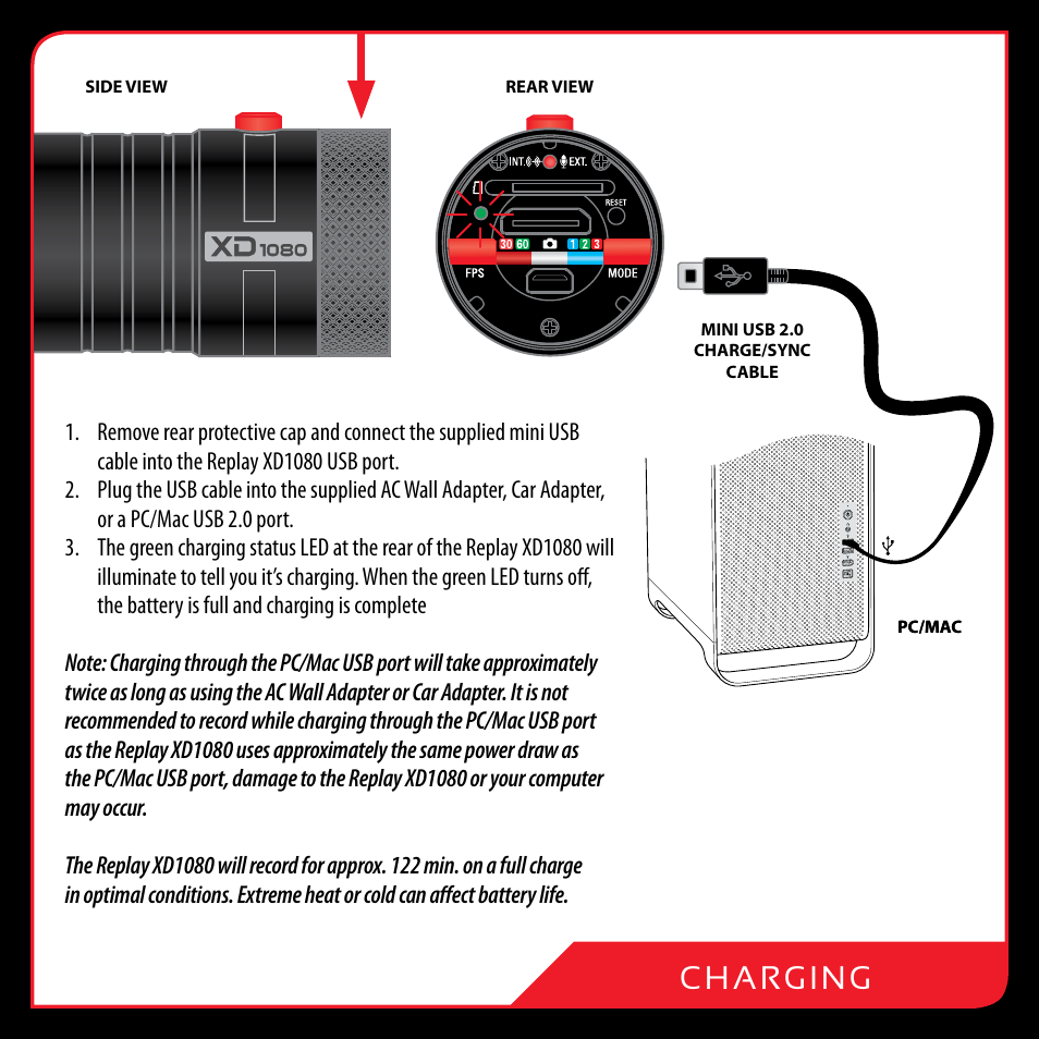 Ch a rg i n g | Replay XD XD1080 User Manual | Page 12 / 20
