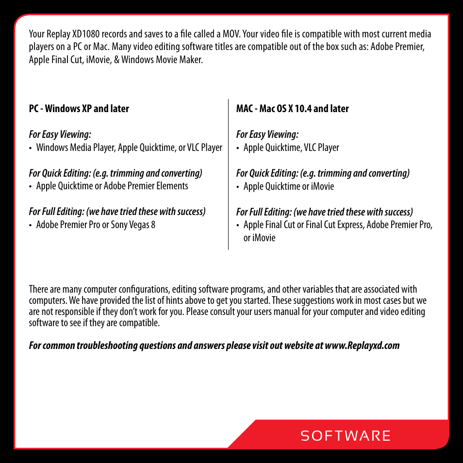 So f t wa r e | Replay XD XD1080 User Manual | Page 15 / 20
