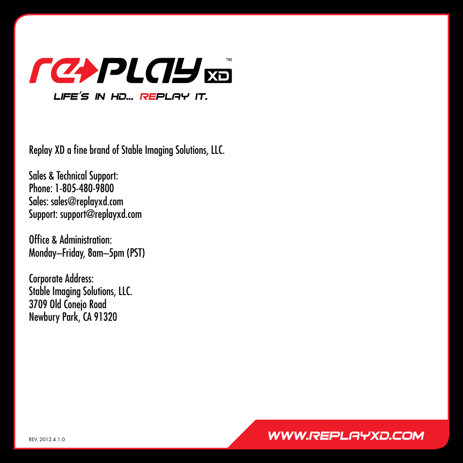 Replay XD XD1080 User Manual | Page 20 / 20