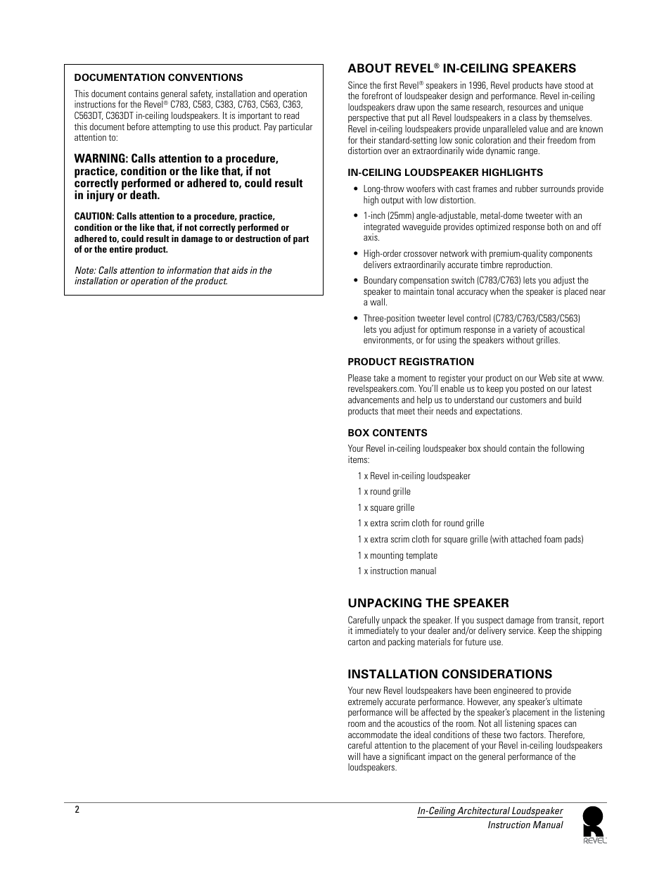 Revel C783 User Manual | Page 2 / 8