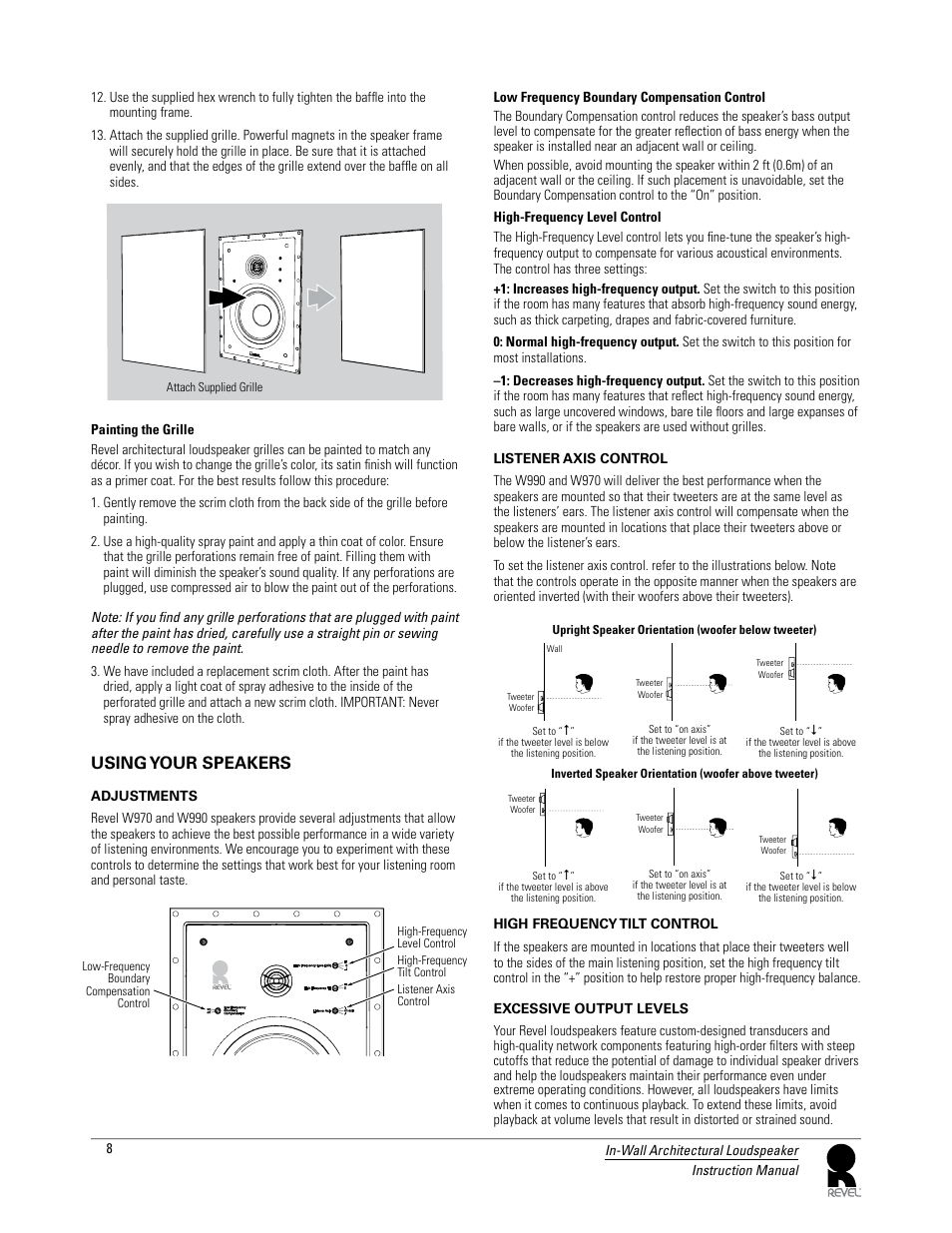 Using your speakers | Revel W990 User Manual | Page 8 / 9