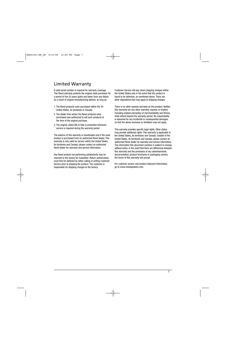 Limited warranty | Revel M8 User Manual | Page 7 / 8