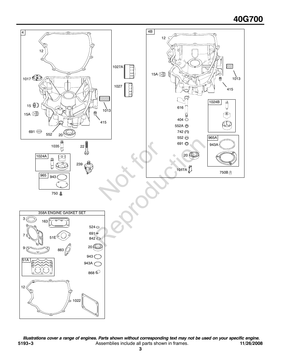 Not for reproduction | Briggs & Stratton 40G700 User Manual | Page 3 / 20