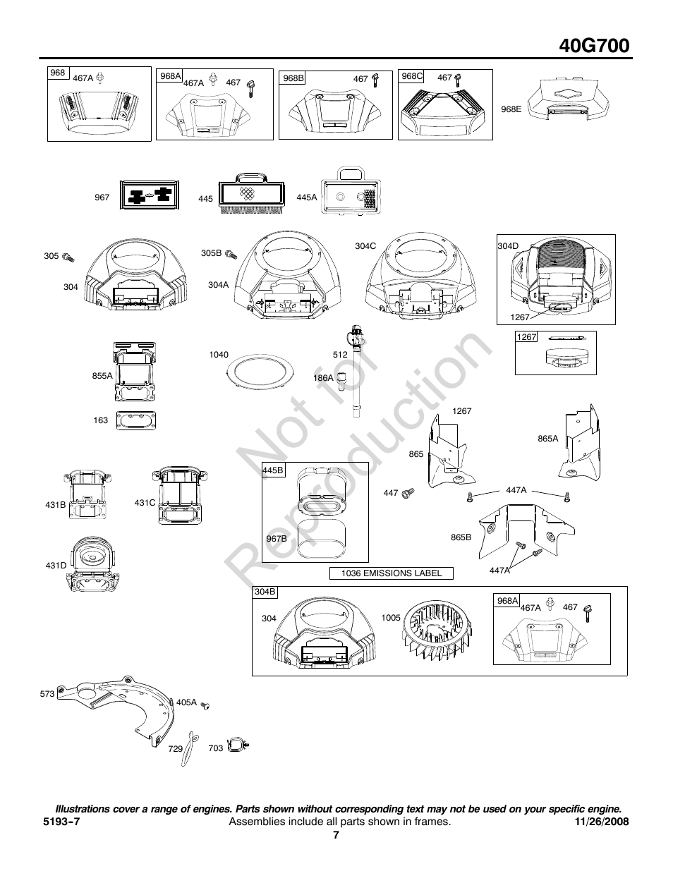 Not for reproduction | Briggs & Stratton 40G700 User Manual | Page 7 / 20