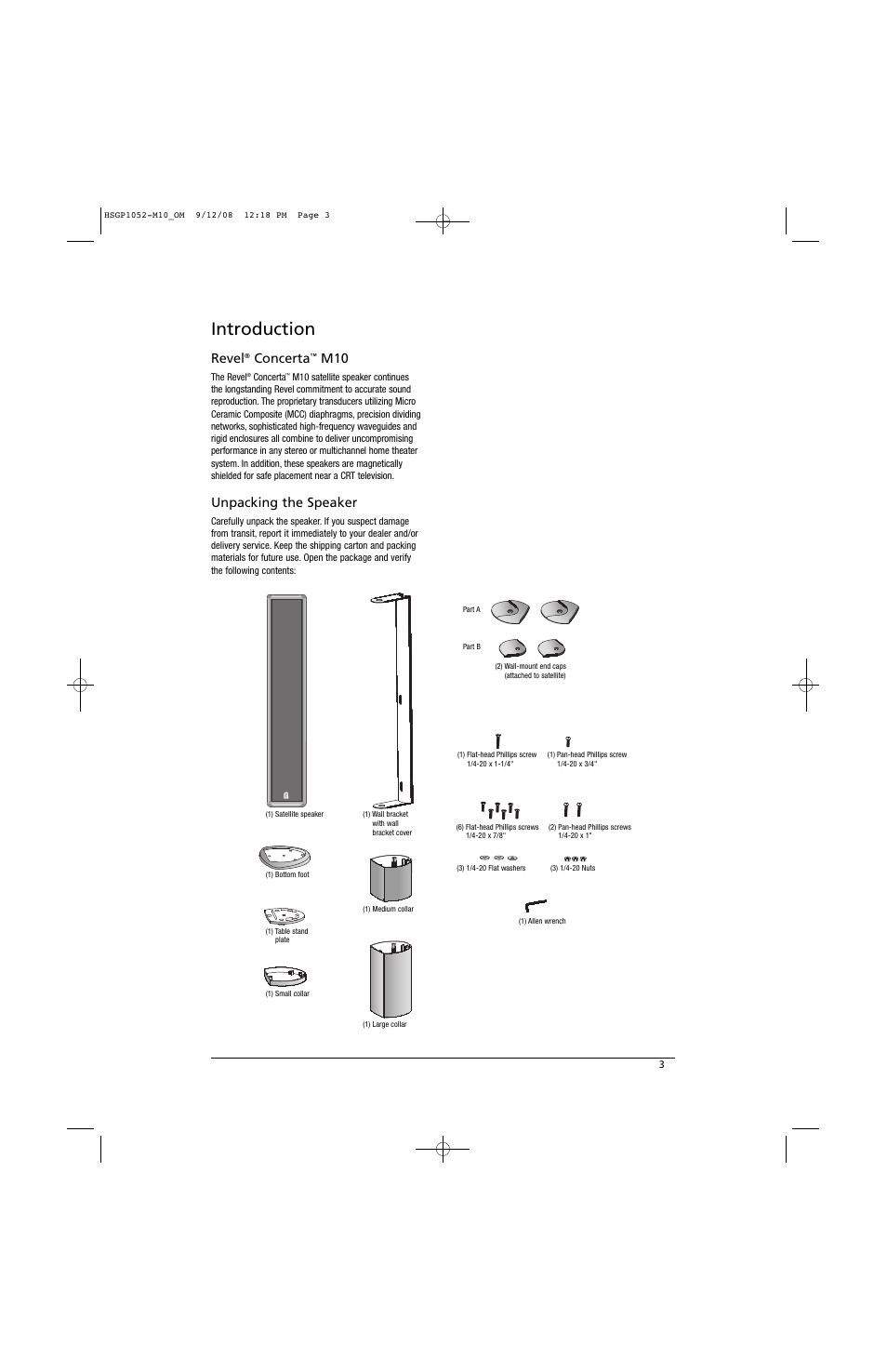Introduction, Revel, Concerta | Unpacking the speaker | Revel M10 User Manual | Page 3 / 12