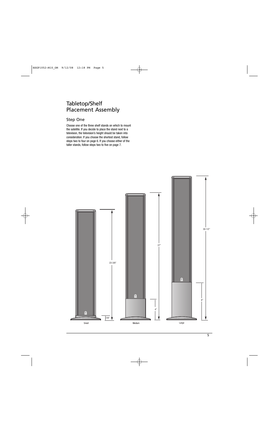 Tabletop/shelf placement assembly, Step one | Revel M10 User Manual | Page 5 / 12