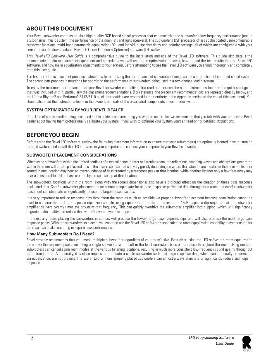 About this document, Before you begin | Revel LFO User Manual | Page 2 / 24
