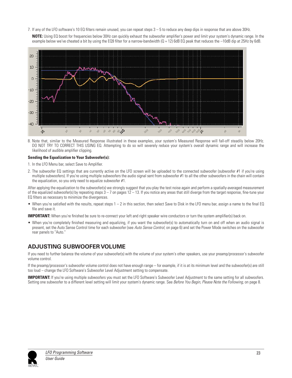 Adjusting subwoofer volume | Revel LFO User Manual | Page 23 / 24