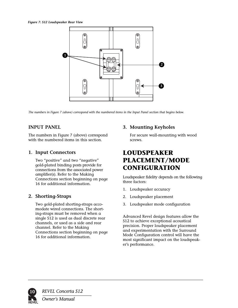 Loudspeaker placement/mode configuration | Revel S12 User Manual | Page 10 / 24