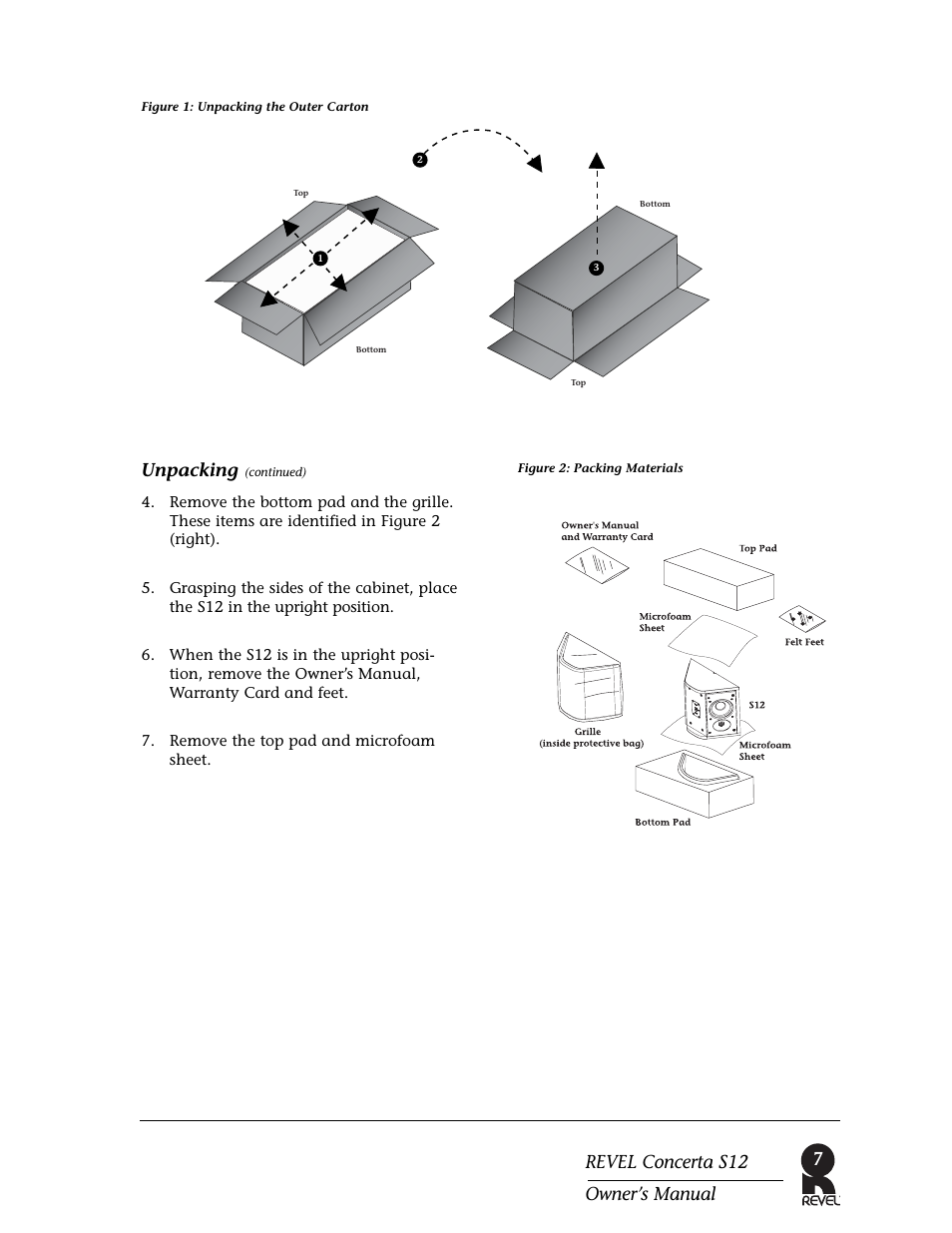 7revel concerta s12 owner’s manual unpacking | Revel S12 User Manual | Page 7 / 24