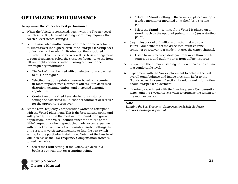 Optimizing performance | Revel Voice 2 User Manual | Page 23 / 34