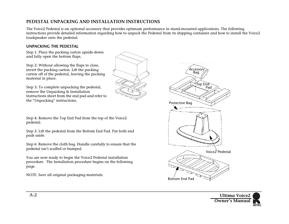 Pedestal unpacking and installation instructions | Revel Voice 2 User Manual | Page 30 / 34