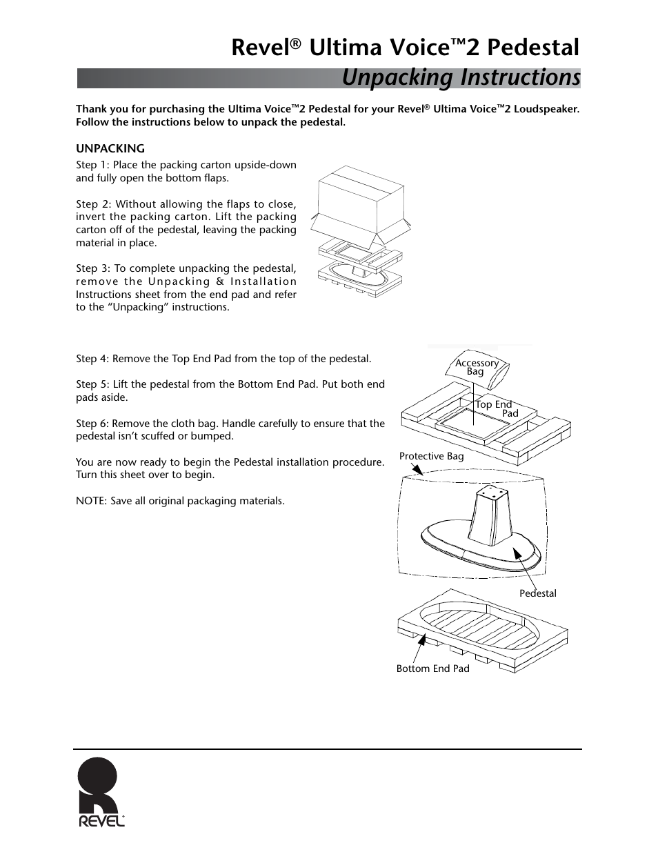 Revel Voice 2 Pedestal User Manual | 2 pages