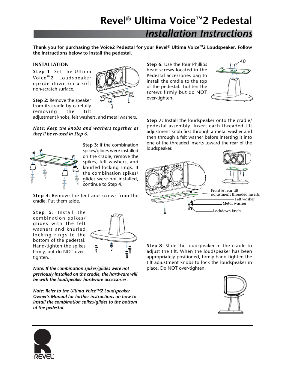Installation instructions revel, Ultima voice, 2 pedestal | Revel Voice 2 Pedestal User Manual | Page 2 / 2