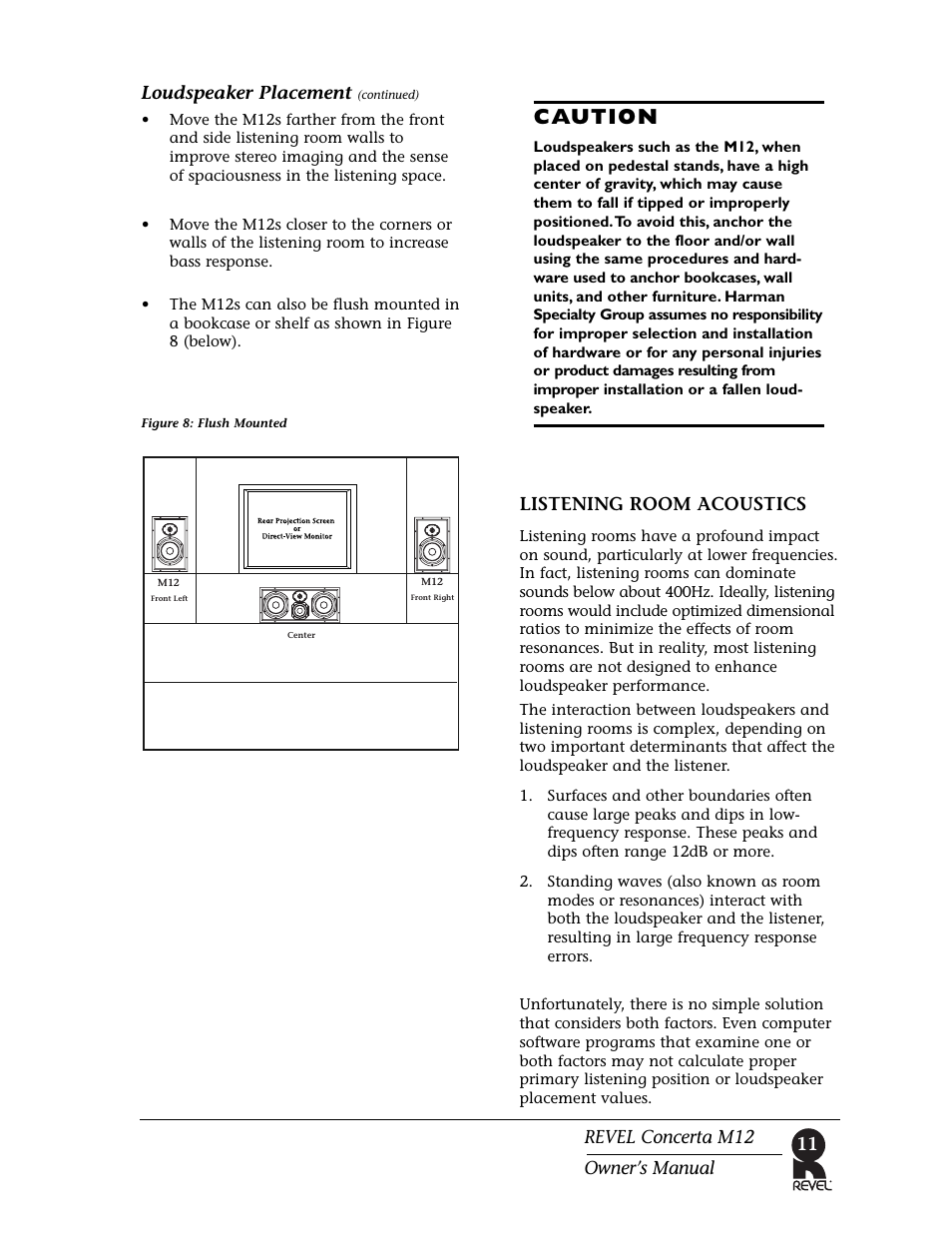 Caution, Listening room acoustics | Revel M12 User Manual | Page 11 / 18