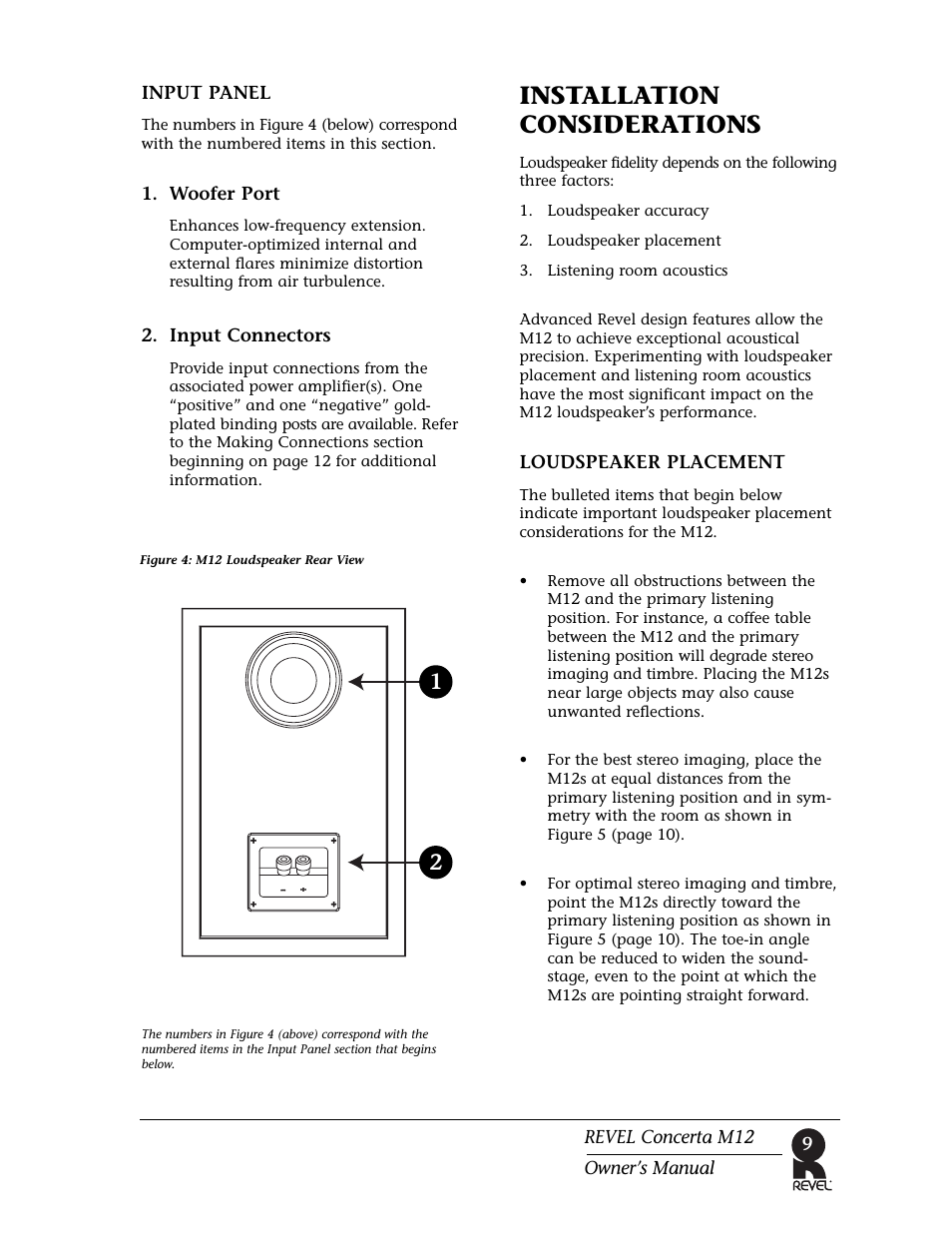 Installation considerations | Revel M12 User Manual | Page 9 / 18