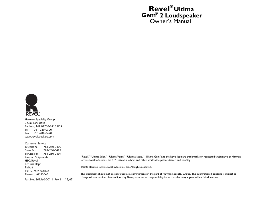 Revel Gem 2 User Manual | 32 pages