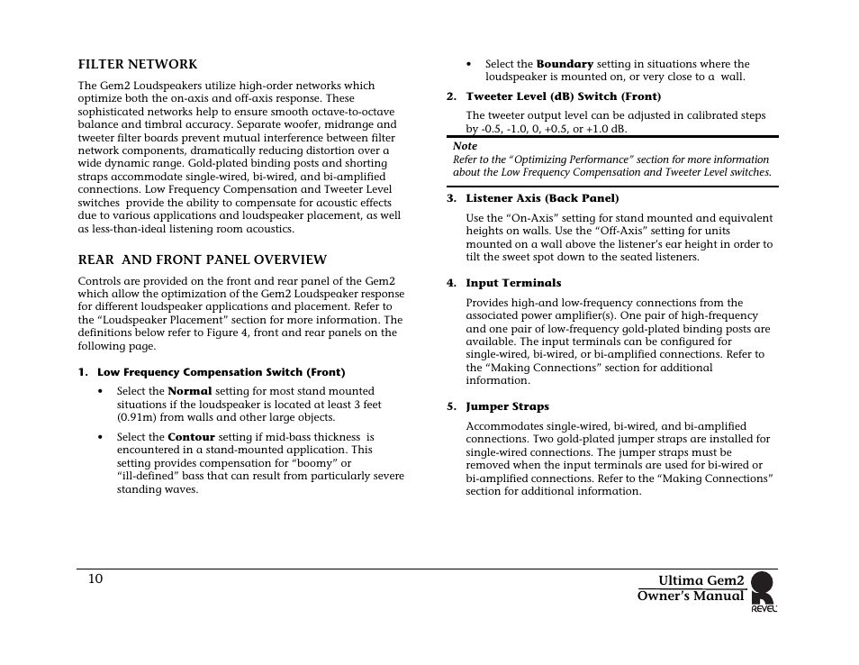 Filter network rear and front panel overview | Revel Gem 2 User Manual | Page 10 / 32