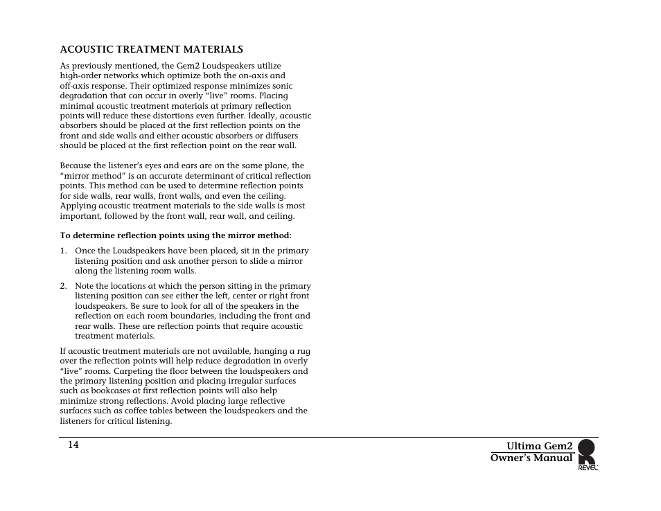 Acoustic treatment materials | Revel Gem 2 User Manual | Page 14 / 32