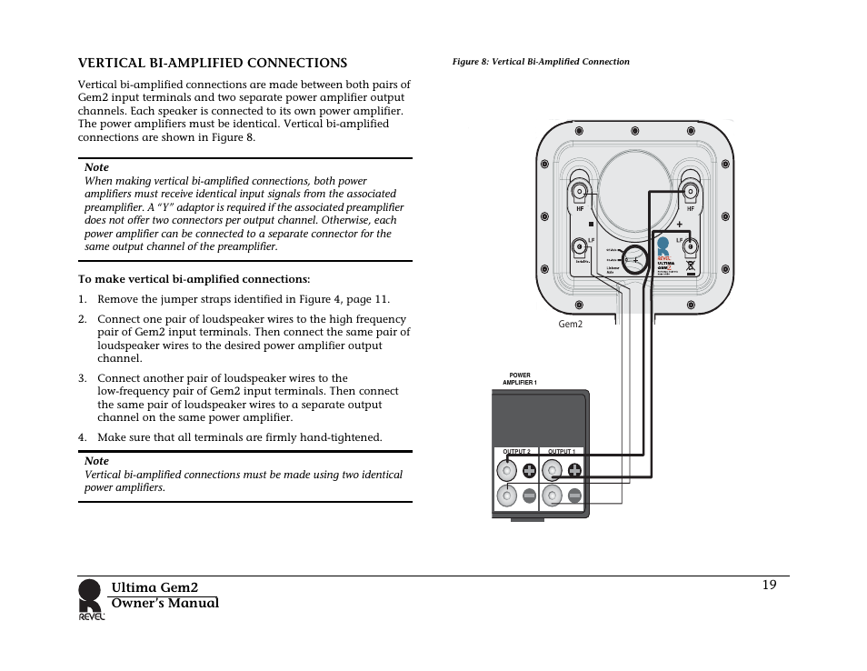 Vertical bi-amplified connections | Revel Gem 2 User Manual | Page 19 / 32