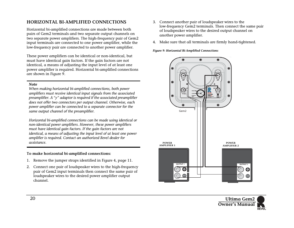 Horizontal bi-amplified connections | Revel Gem 2 User Manual | Page 20 / 32