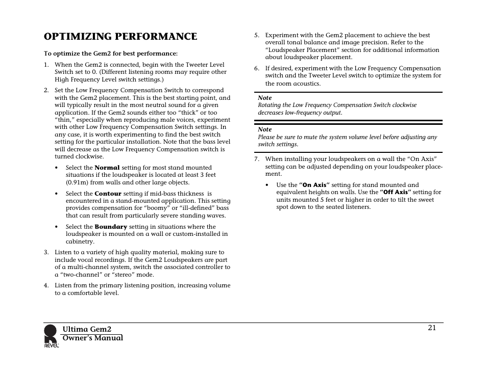 Optimizing performance | Revel Gem 2 User Manual | Page 21 / 32