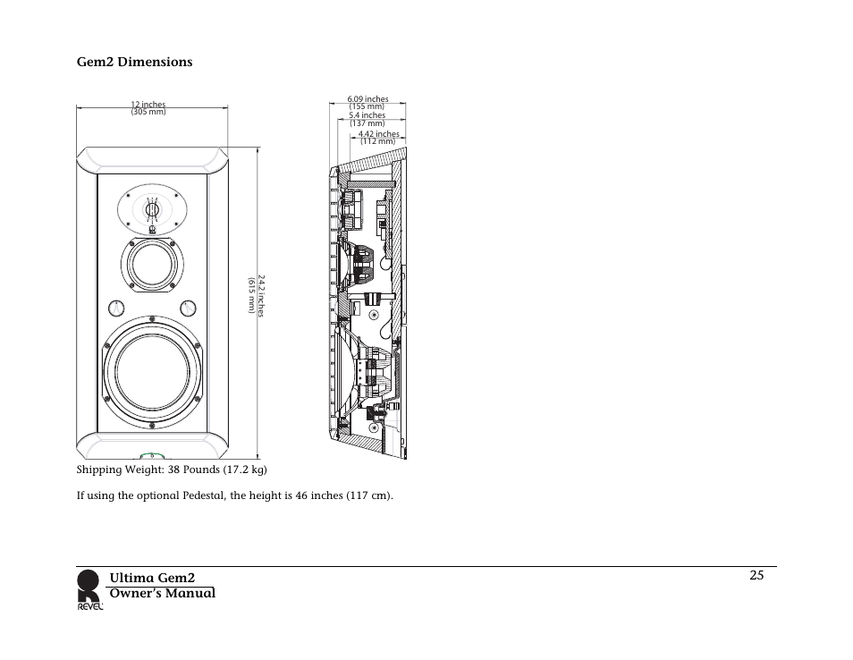 Gem2 dimensions | Revel Gem 2 User Manual | Page 25 / 32