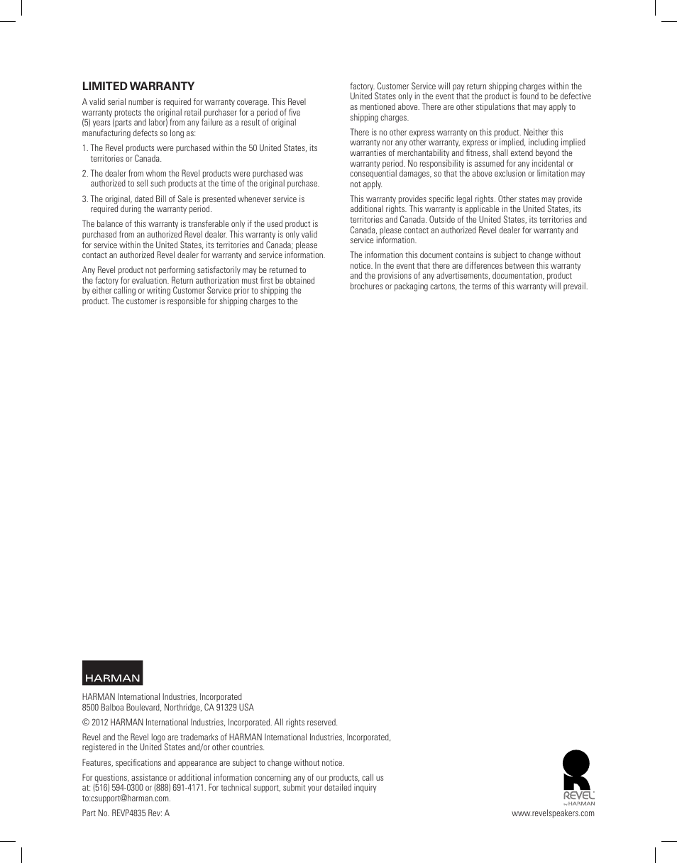 Revel M106 User Manual | Page 8 / 8