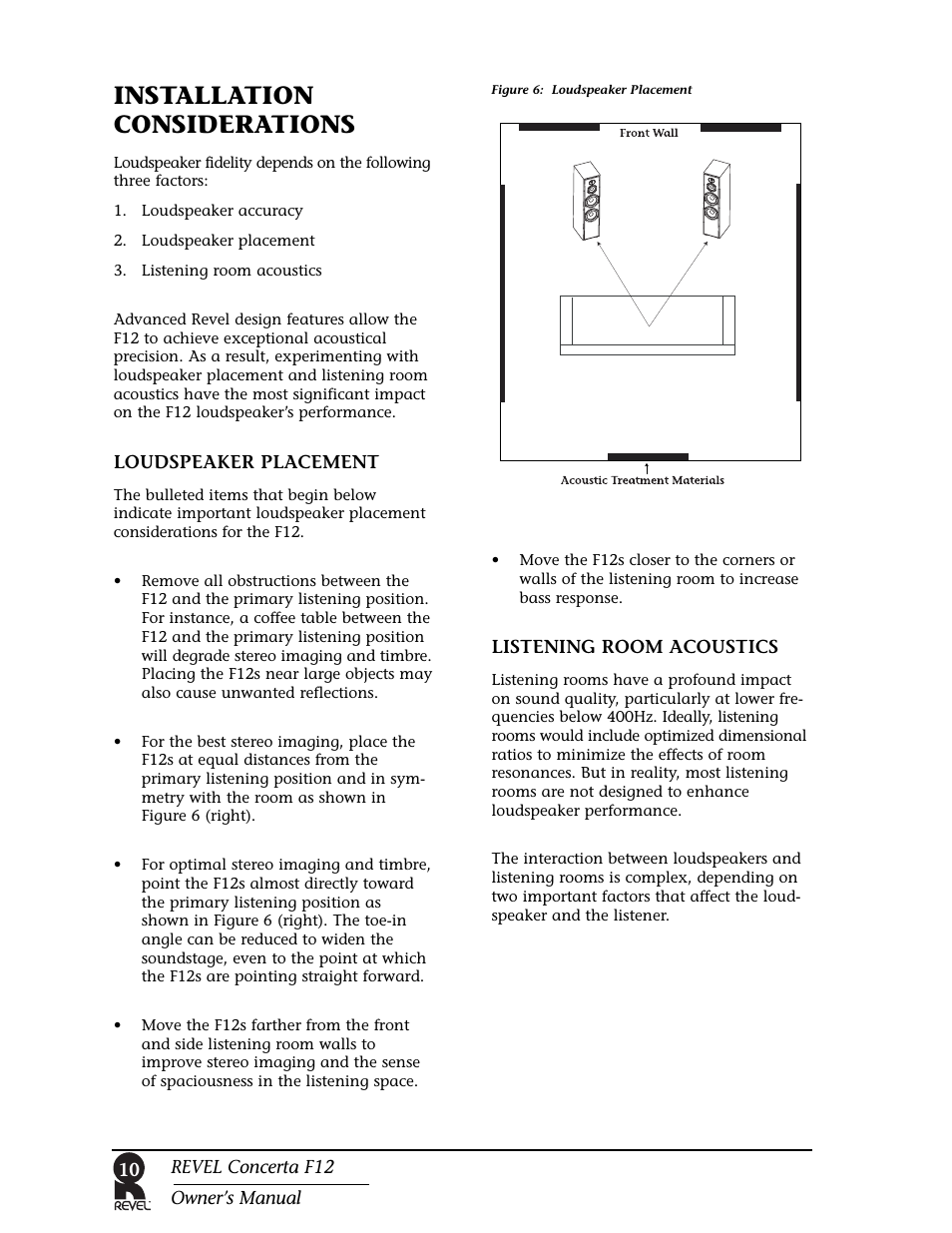 Installation considerations | Revel F12 User Manual | Page 10 / 22